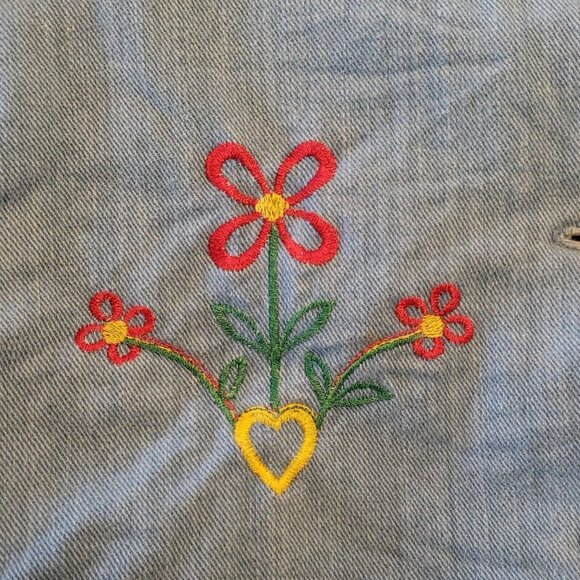 Vtg Sherpa Lined Vest Girls 14 Large Denim Embroidered 70s Hippie Sears Roebuck - Picture 5 of 8